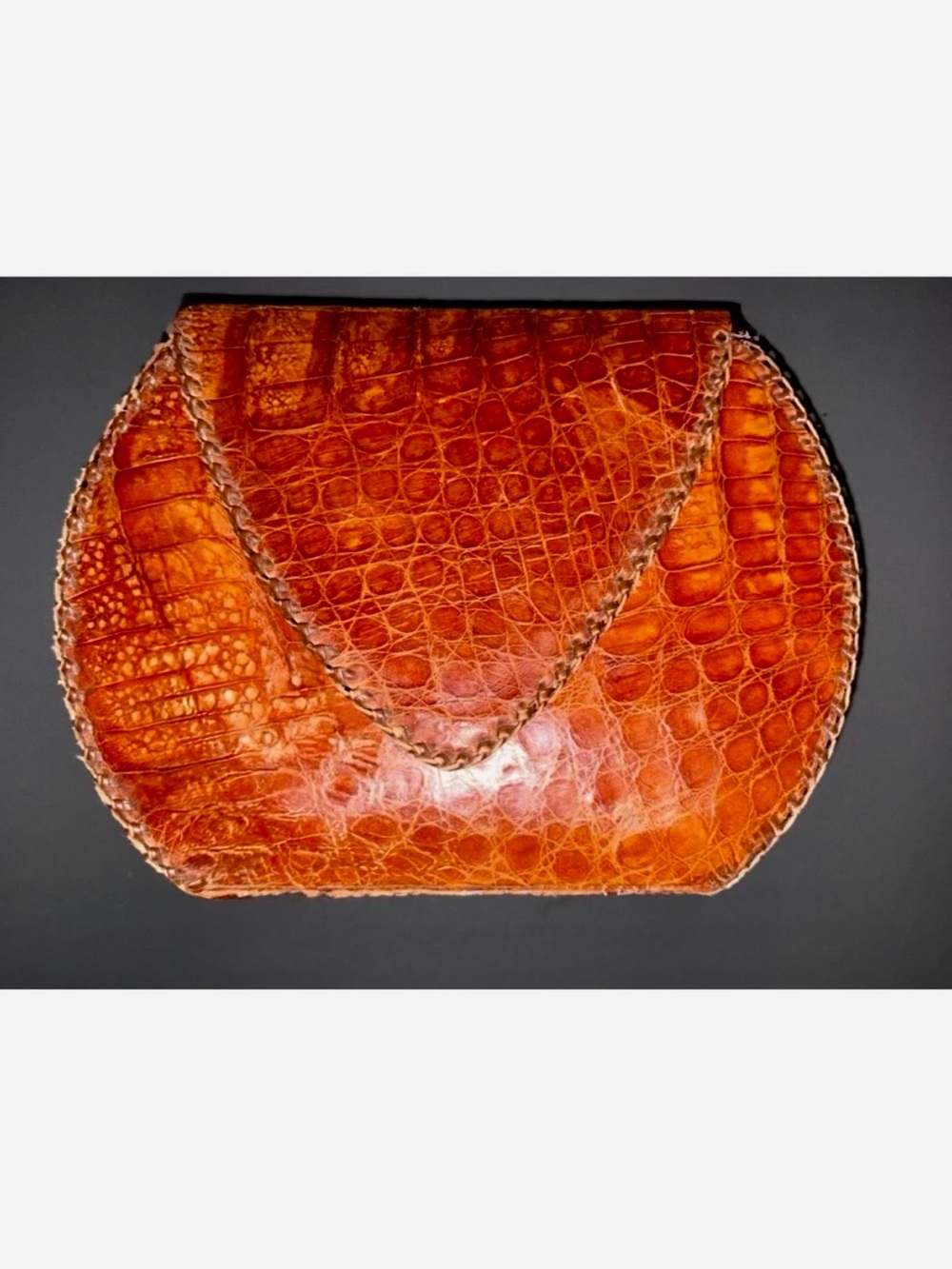 Genuine Crocodile Half-Moon Shoulder Bag and Clutch in Cognac Made in Cuba